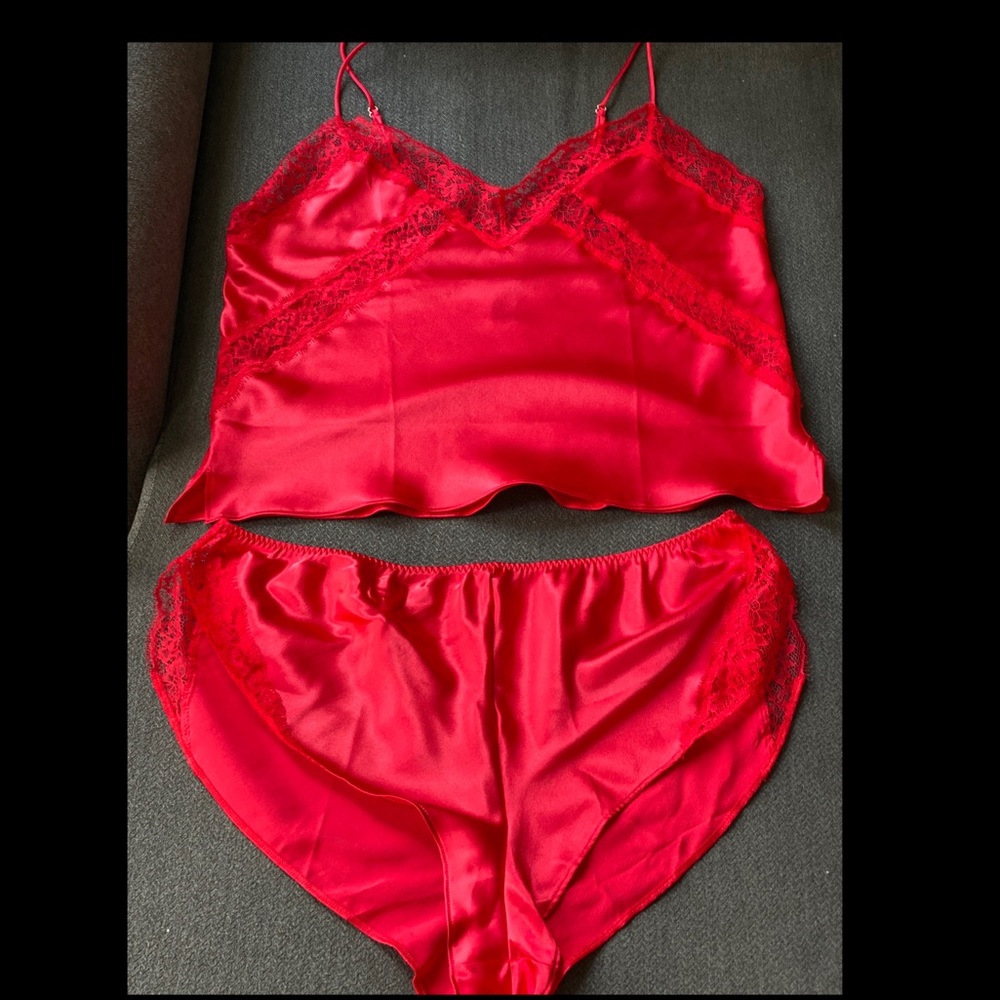 Red Victoria Secret Satin and Lace Cami Sleep Set